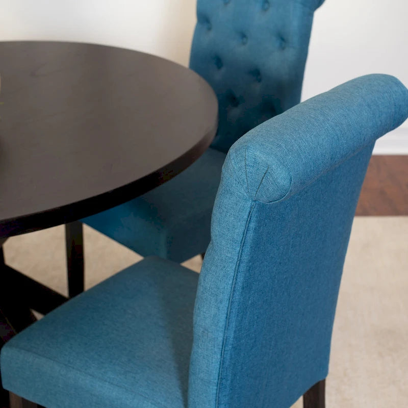 Set tavolo da pranzo rotondo blu/beige/nero/viola, sedie trapuntate, 4 posti