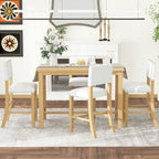 Set da pranzo a 5 pezzi in legno naturale lavato, altezza bancone, per 4 persone
