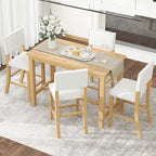 Set da pranzo a 5 pezzi in legno naturale lavato, altezza bancone, per 4 persone