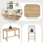 Set da pranzo a 5 pezzi in legno naturale lavato, altezza bancone, per 4 persone