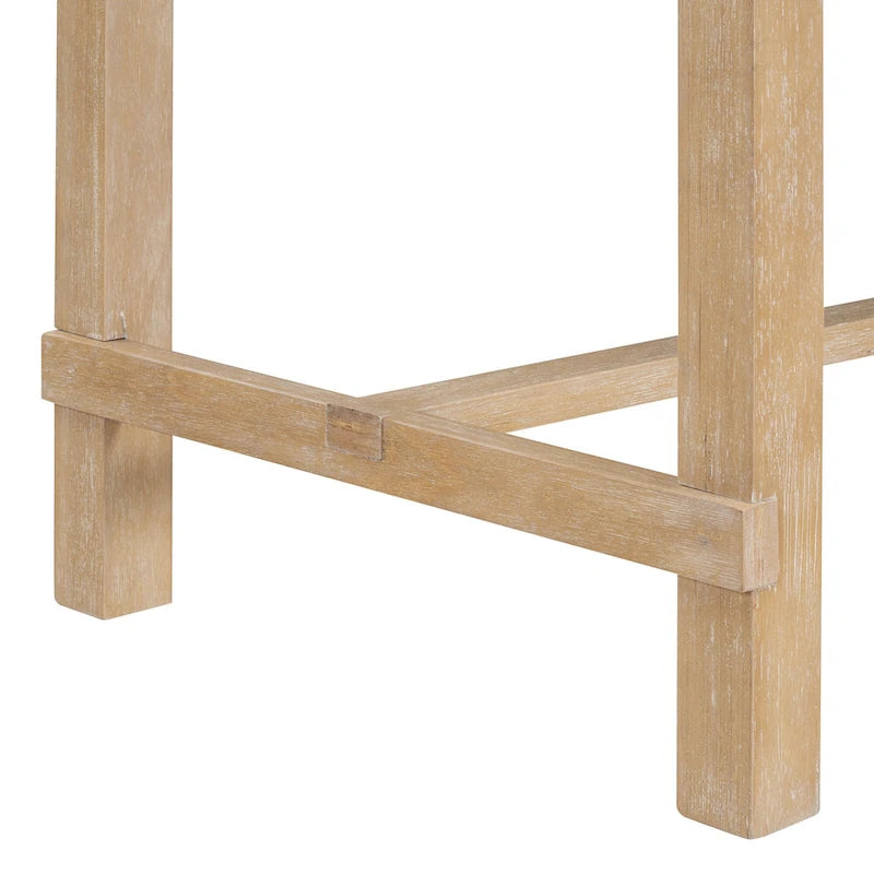 Set da pranzo a 5 pezzi in legno naturale lavato, altezza bancone, per 4 persone