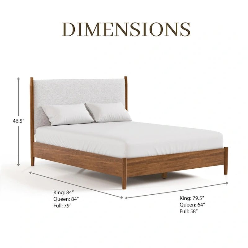Set letto a piattaforma in 3 pezzi in bouclé noce e beige – Queen / King