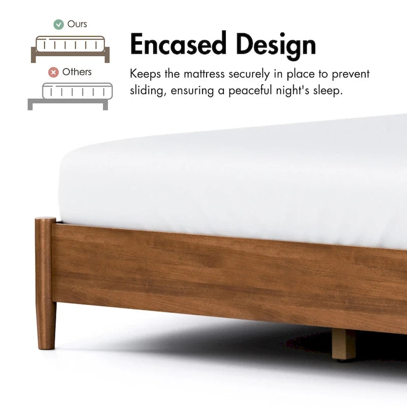 Set letto a piattaforma in 3 pezzi in bouclé noce e beige – Queen / King
