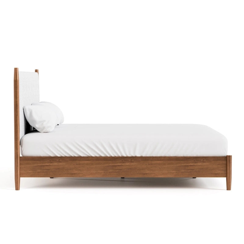 Set letto a piattaforma in 3 pezzi in bouclé noce e beige – Queen / King
