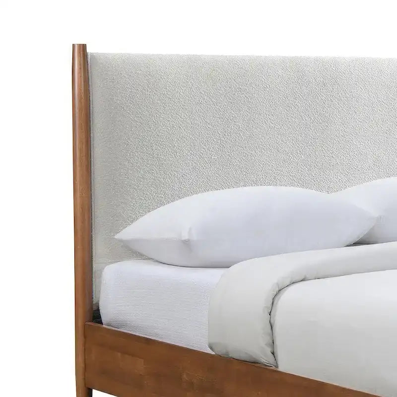 Set letto a piattaforma in 3 pezzi in bouclé noce e beige – Queen / King