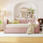 Daybed in velluto con letto estraibile a scomparsa – Grigio / Rosa / Beige, 1-2 posti letto