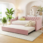 Daybed in velluto con letto estraibile a scomparsa – Grigio / Rosa / Beige, 1-2 posti letto