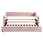 Daybed in velluto con letto estraibile a scomparsa – Grigio / Rosa / Beige, 1-2 posti letto