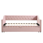Daybed in velluto con letto estraibile a scomparsa – Grigio / Rosa / Beige, 1-2 posti letto