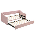 Daybed in velluto con letto estraibile a scomparsa – Grigio / Rosa / Beige, 1-2 posti letto
