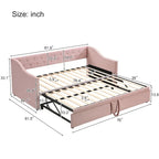 Daybed in velluto con letto estraibile a scomparsa – Grigio / Rosa / Beige, 1-2 posti letto