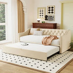 Daybed in velluto con letto estraibile a scomparsa – Grigio / Rosa / Beige, 1-2 posti letto