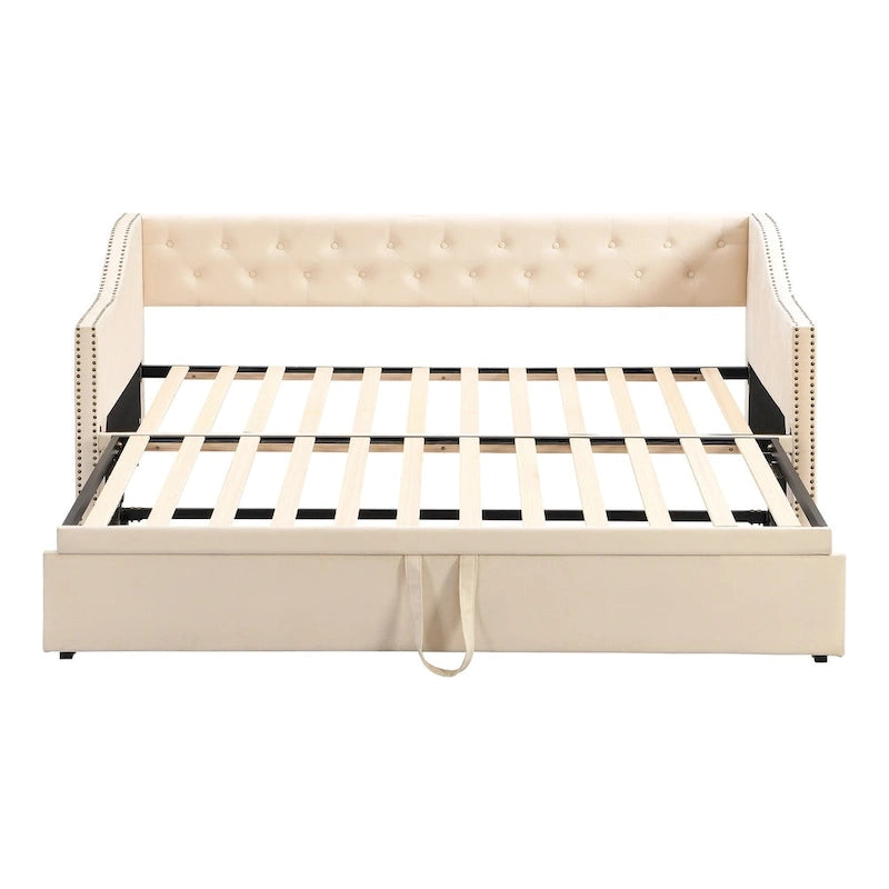 Daybed in velluto con letto estraibile a scomparsa – Grigio / Rosa / Beige, 1-2 posti letto