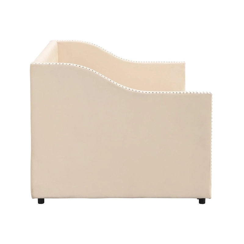 Daybed in velluto con letto estraibile a scomparsa – Grigio / Rosa / Beige, 1-2 posti letto