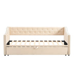 Daybed in velluto con letto estraibile a scomparsa – Grigio / Rosa / Beige, 1-2 posti letto