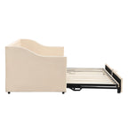 Daybed in velluto con letto estraibile a scomparsa – Grigio / Rosa / Beige, 1-2 posti letto