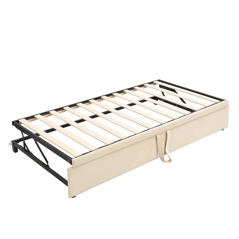 Daybed in velluto con letto estraibile a scomparsa – Grigio / Rosa / Beige, 1-2 posti letto