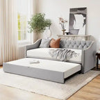 Daybed in velluto con letto estraibile a scomparsa – Grigio / Rosa / Beige, 1-2 posti letto