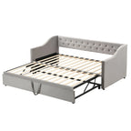 Daybed in velluto con letto estraibile a scomparsa – Grigio / Rosa / Beige, 1-2 posti letto