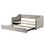 Daybed in velluto con letto estraibile a scomparsa – Grigio / Rosa / Beige, 1-2 posti letto