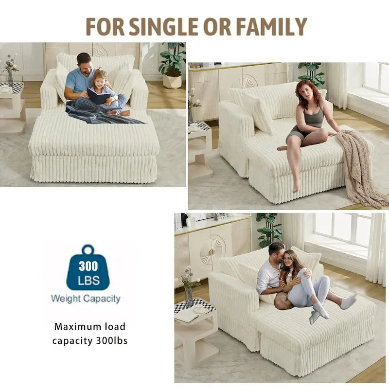 Chaise longue con ottomana in velluto a coste grigio scuro/beige/grigio chiaro, 1 posto