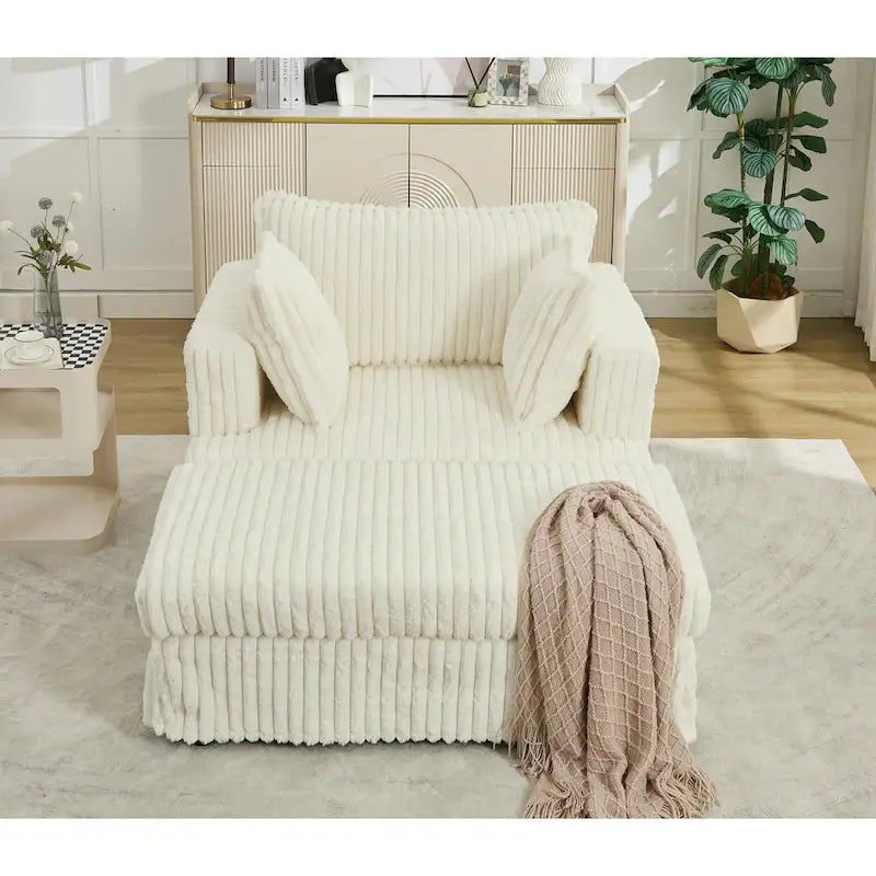 Chaise longue con ottomana in velluto a coste grigio scuro/beige/grigio chiaro, 1 posto