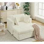 Chaise longue con ottomana in velluto a coste grigio scuro/beige/grigio chiaro, 1 posto