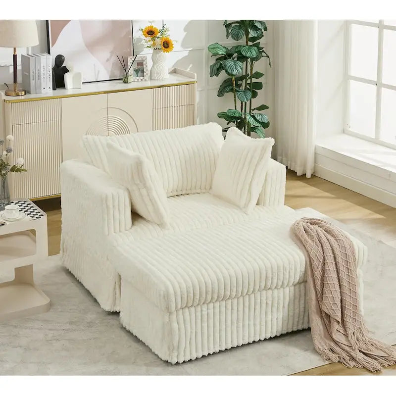 Chaise longue con ottomana in velluto a coste grigio scuro/beige/grigio chiaro, 1 posto
