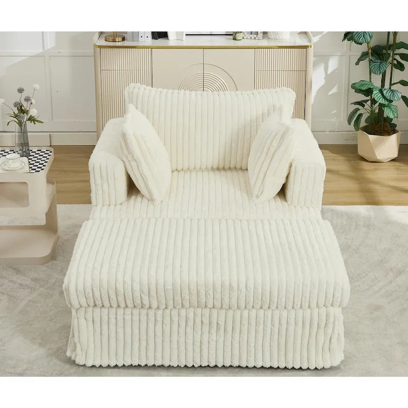 Chaise longue con ottomana in velluto a coste grigio scuro/beige/grigio chiaro, 1 posto