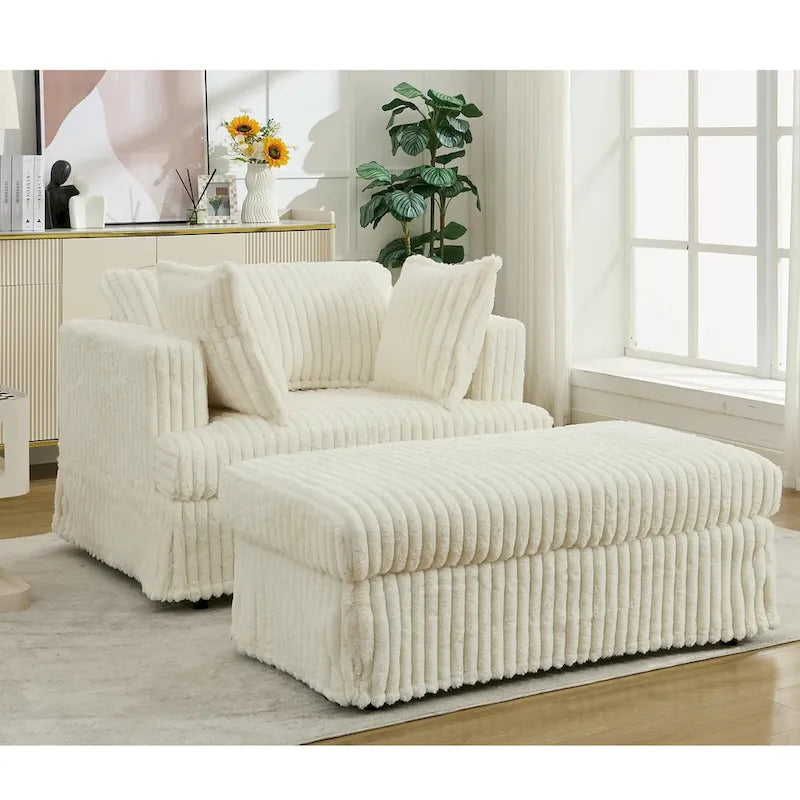 Chaise longue con ottomana in velluto a coste grigio scuro/beige/grigio chiaro, 1 posto