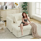 Chaise longue con ottomana in velluto a coste grigio scuro/beige/grigio chiaro, 1 posto