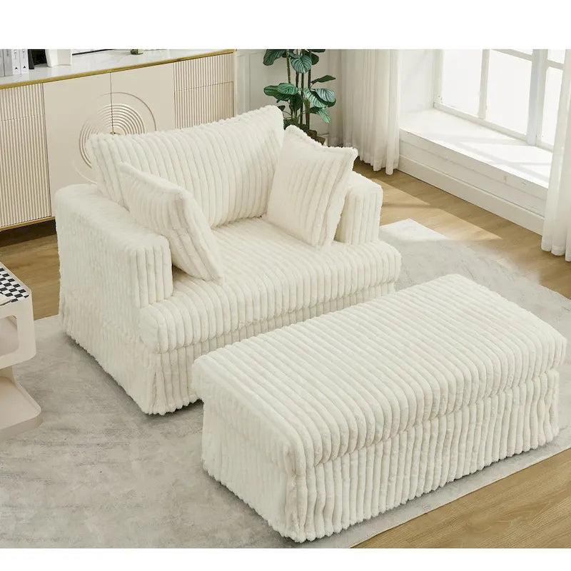 Chaise longue con ottomana in velluto a coste grigio scuro/beige/grigio chiaro, 1 posto