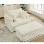 Chaise longue con ottomana in velluto a coste grigio scuro/beige/grigio chiaro, 1 posto