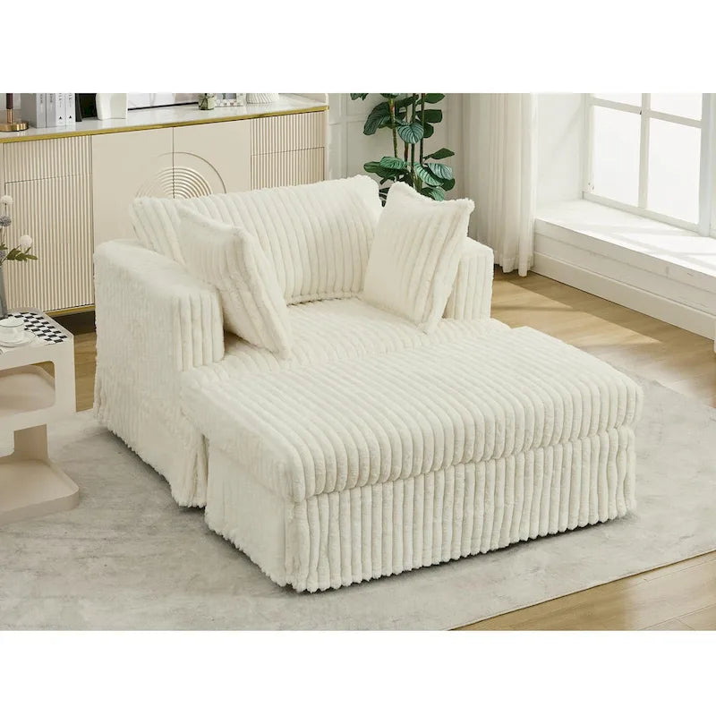 Chaise longue con ottomana in velluto a coste grigio scuro/beige/grigio chiaro, 1 posto
