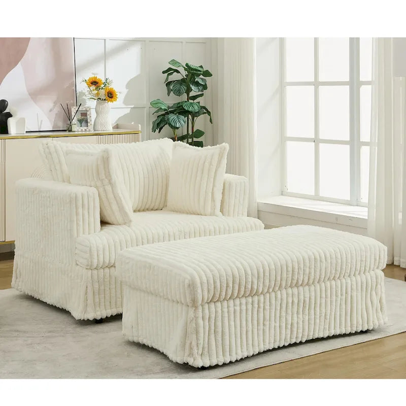Chaise longue con ottomana in velluto a coste grigio scuro/beige/grigio chiaro, 1 posto