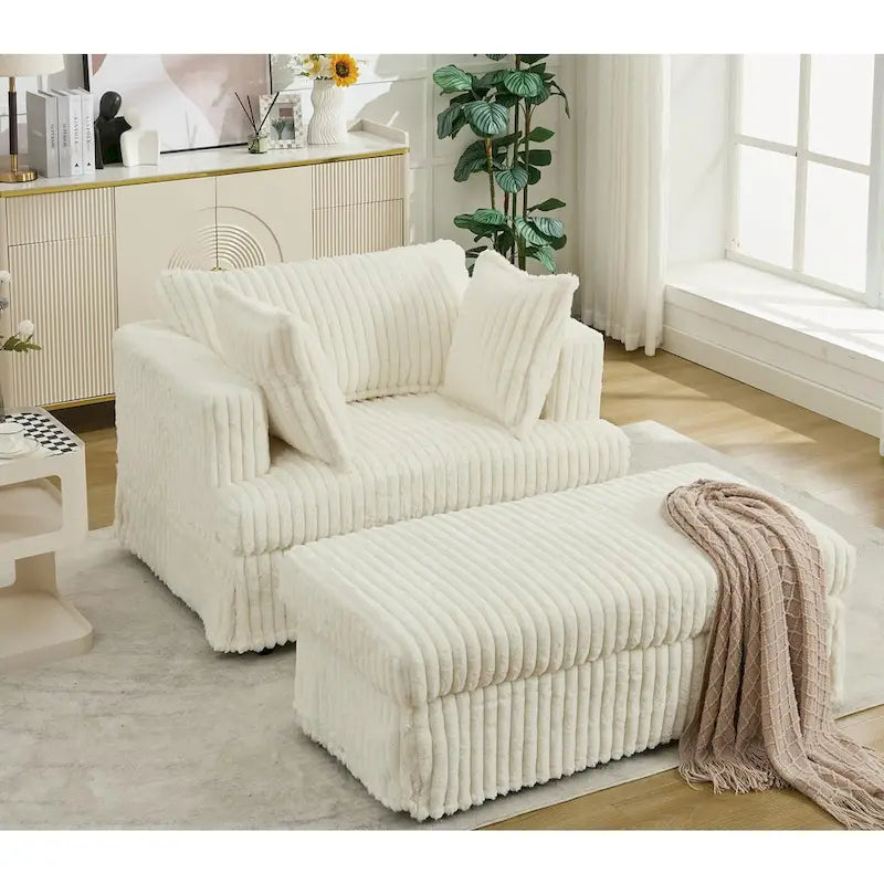 Chaise longue con ottomana in velluto a coste grigio scuro/beige/grigio chiaro, 1 posto