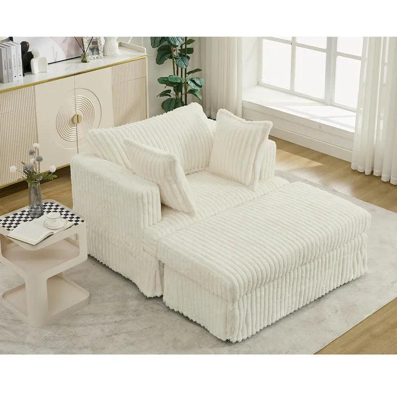 Chaise longue con ottomana in velluto a coste grigio scuro/beige/grigio chiaro, 1 posto