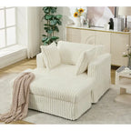 Chaise longue con ottomana in velluto a coste grigio scuro/beige/grigio chiaro, 1 posto