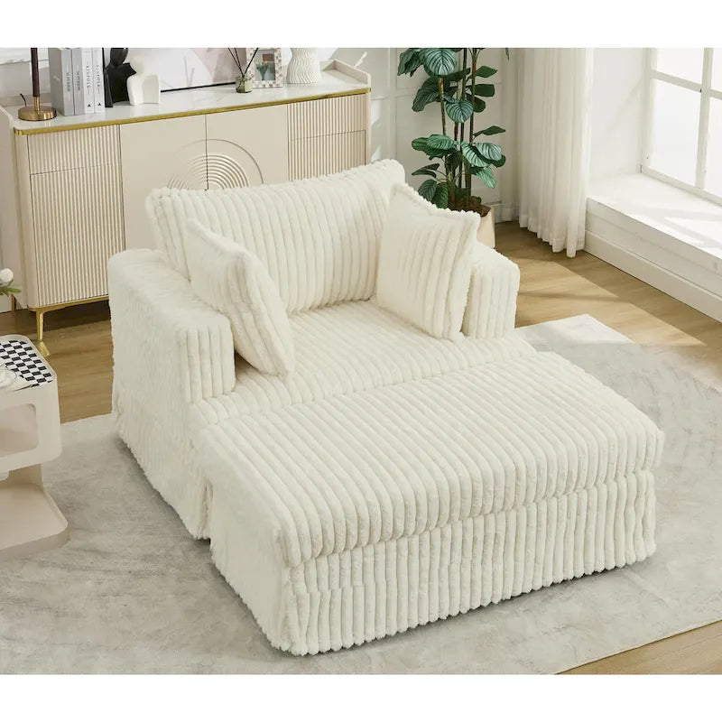 Chaise longue con ottomana in velluto a coste grigio scuro/beige/grigio chiaro, 1 posto