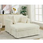 Chaise longue con ottomana in velluto a coste grigio scuro/beige/grigio chiaro, 1 posto