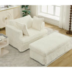 Chaise longue con ottomana in velluto a coste grigio scuro/beige/grigio chiaro, 1 posto
