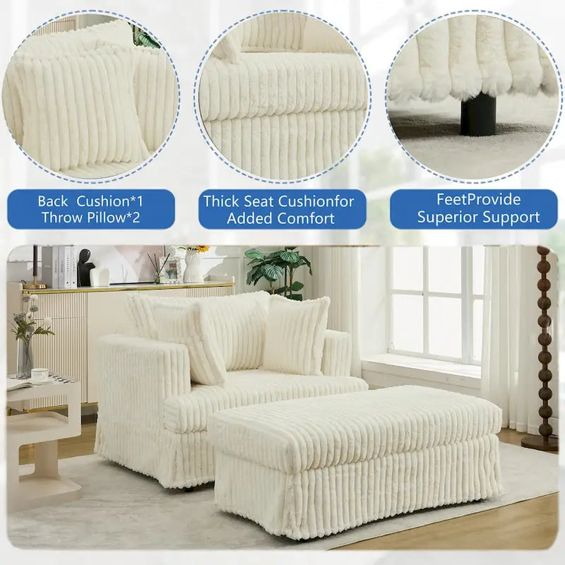 Chaise longue con ottomana in velluto a coste grigio scuro/beige/grigio chiaro, 1 posto