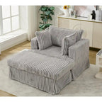 Chaise longue con ottomana in velluto a coste grigio scuro/beige/grigio chiaro, 1 posto
