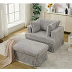 Chaise longue con ottomana in velluto a coste grigio scuro/beige/grigio chiaro, 1 posto