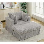 Chaise longue con ottomana in velluto a coste grigio scuro/beige/grigio chiaro, 1 posto
