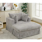 Chaise longue con ottomana in velluto a coste grigio scuro/beige/grigio chiaro, 1 posto