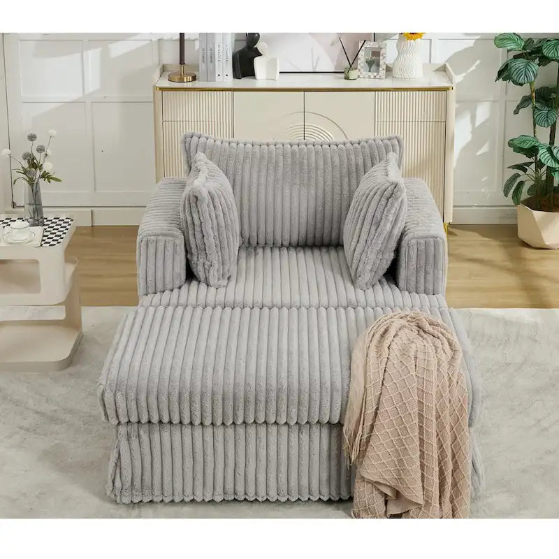Chaise longue con ottomana in velluto a coste grigio scuro/beige/grigio chiaro, 1 posto