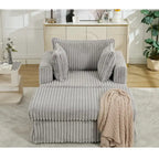 Chaise longue con ottomana in velluto a coste grigio scuro/beige/grigio chiaro, 1 posto