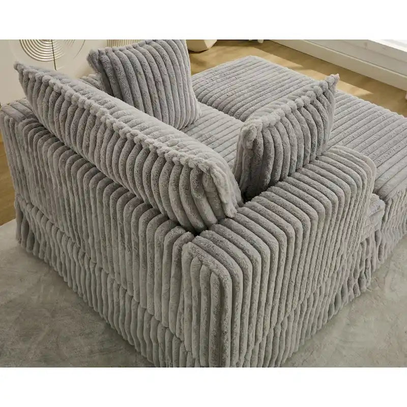 Chaise longue con ottomana in velluto a coste grigio scuro/beige/grigio chiaro, 1 posto