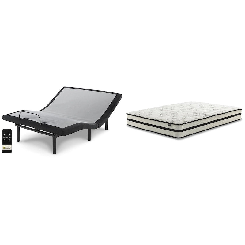 Set materasso ibrido 2 pezzi da 10 pollici e base regolabile in bianco e nero (1-2 persone)